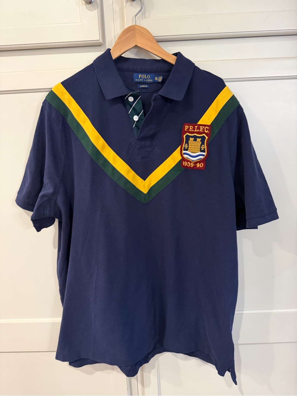 Polo by Ralph Lauren Navy Polo with Yellow & Green Chevron
